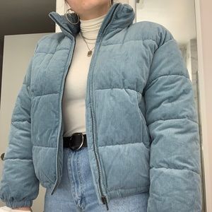 American Eagle — blue corduroy puffer